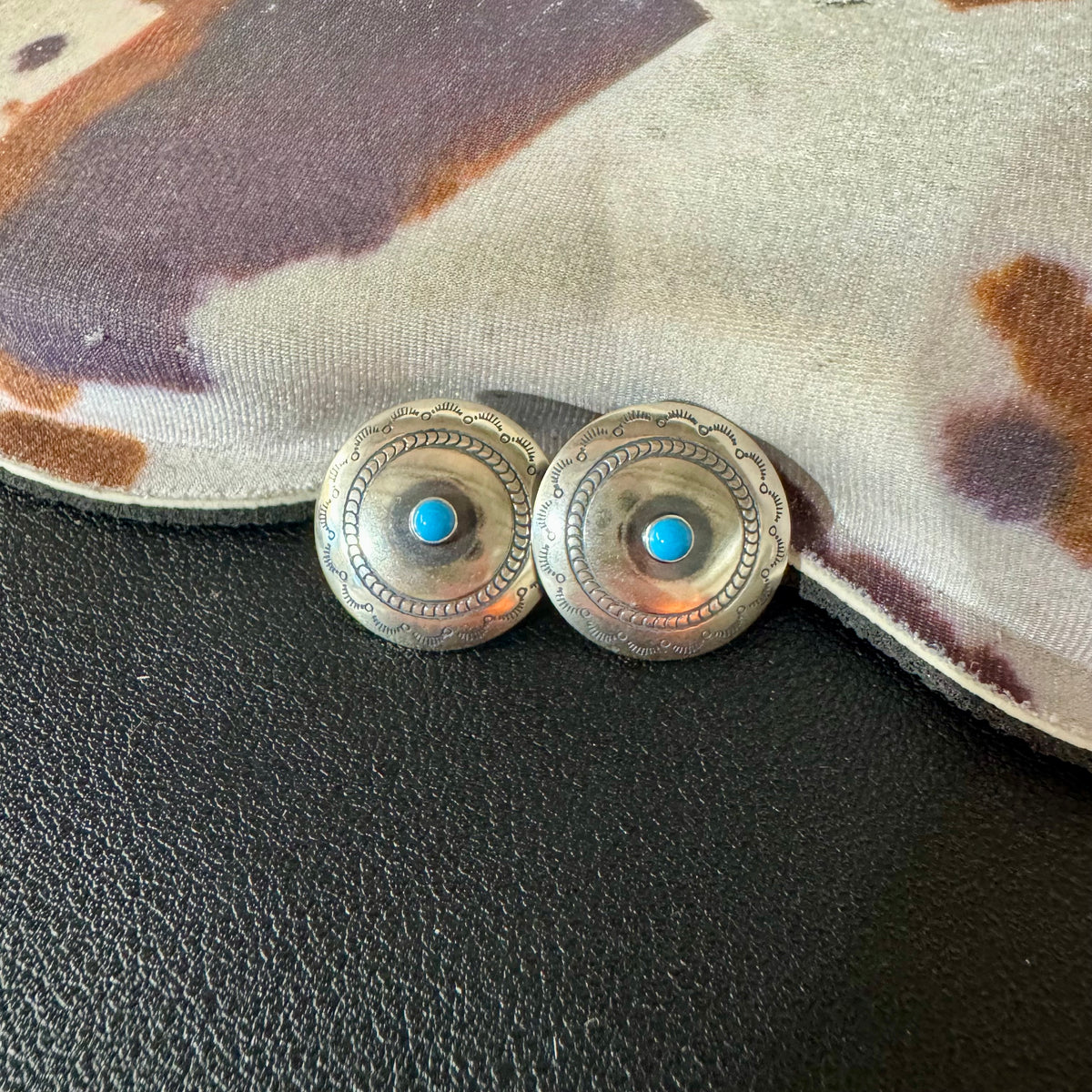 Sterling Silver and Kingman Turquoise Concho Earrings