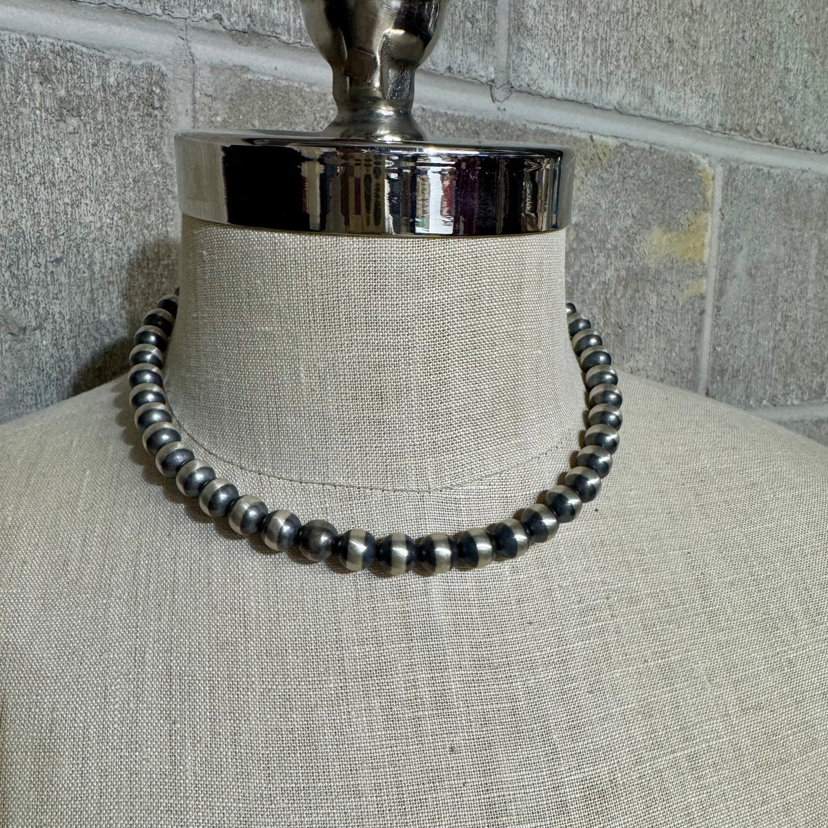 18" Hand Strung Sterling Silver 10mm Navajo Pearl Necklace