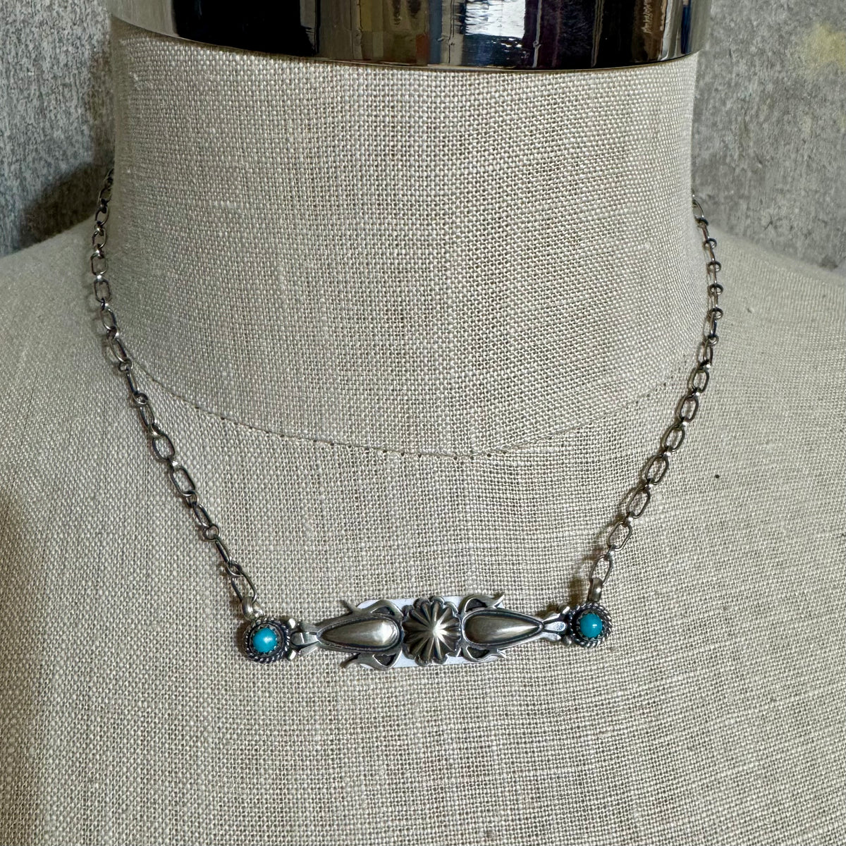 Marita Benally Navajo Handmade Sterling Silver and Kingman Turquoise Necklace