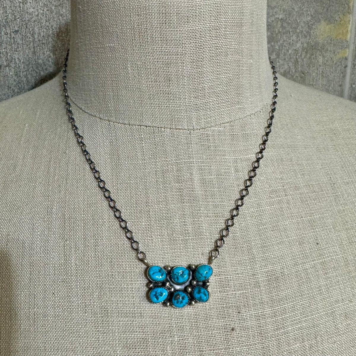 Donovan Nez Navajo Handmade Sterling Silver and Kingman Turquoise Necklace
