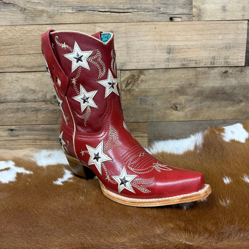 Corral Women's Red Embroidery & Stars Overlay Ankle Boot