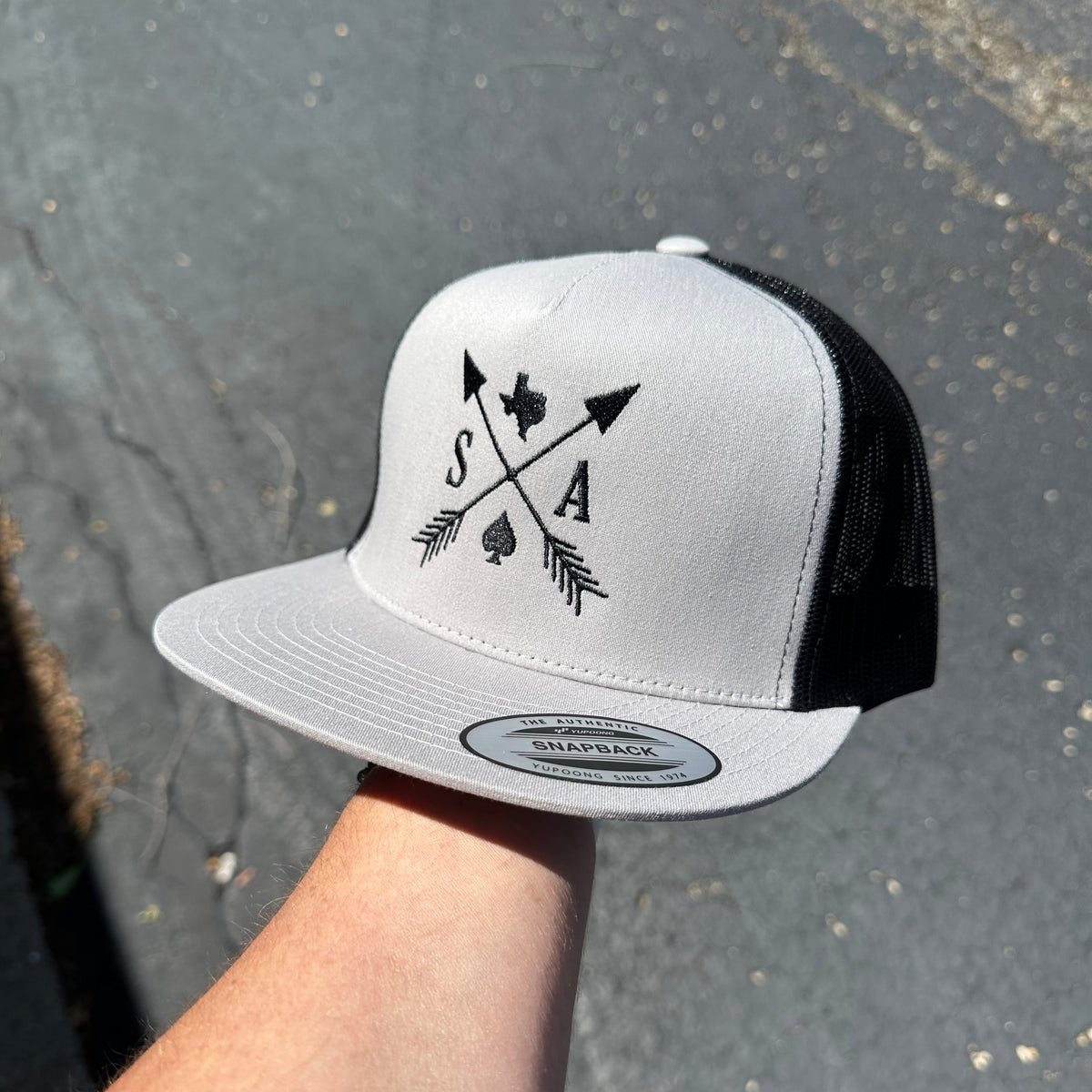 Southern Ace Hat Co. "Southern Arrow" Trucker Hat in Grey & Black
