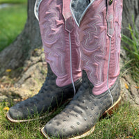 Tanner Mark Women's Grey Ostrich Print Western Boot