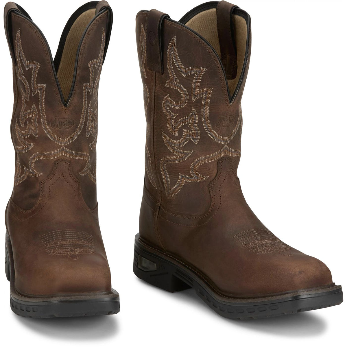Justin Men's Rigman 11" Square Toe Nano Composite Work Boot in Brown Cowhide