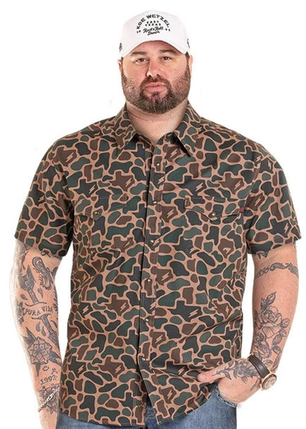 Rock & Roll Denim Men's S/S TEK Western x Koe Wetzel Camo Snap Shirt in Tan
