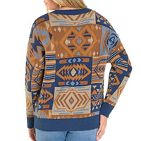 Panhandle Slim Women's Aztec Patchwork Oversized Sweater in Navy