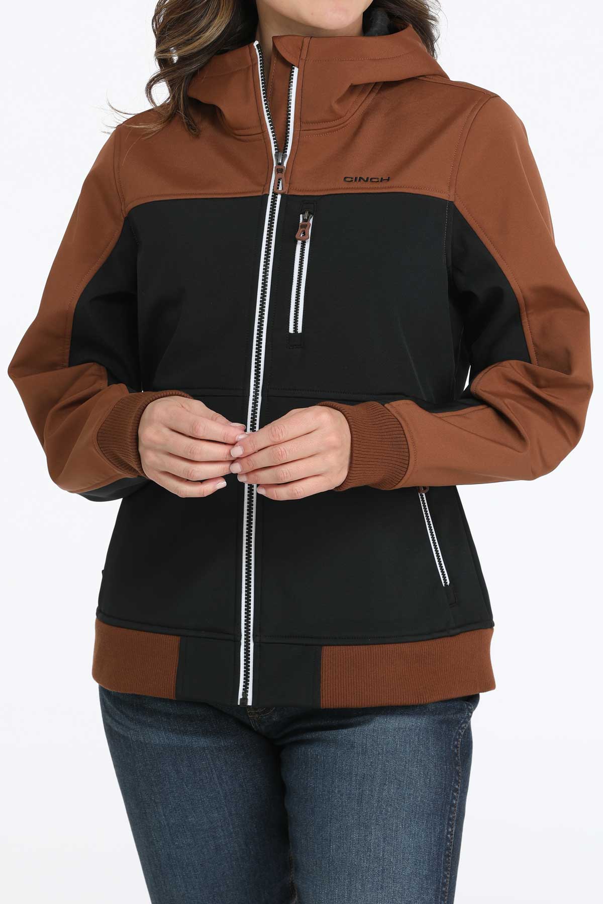 Cinch Women's Bonded Hooded Jacket in Brown and Black