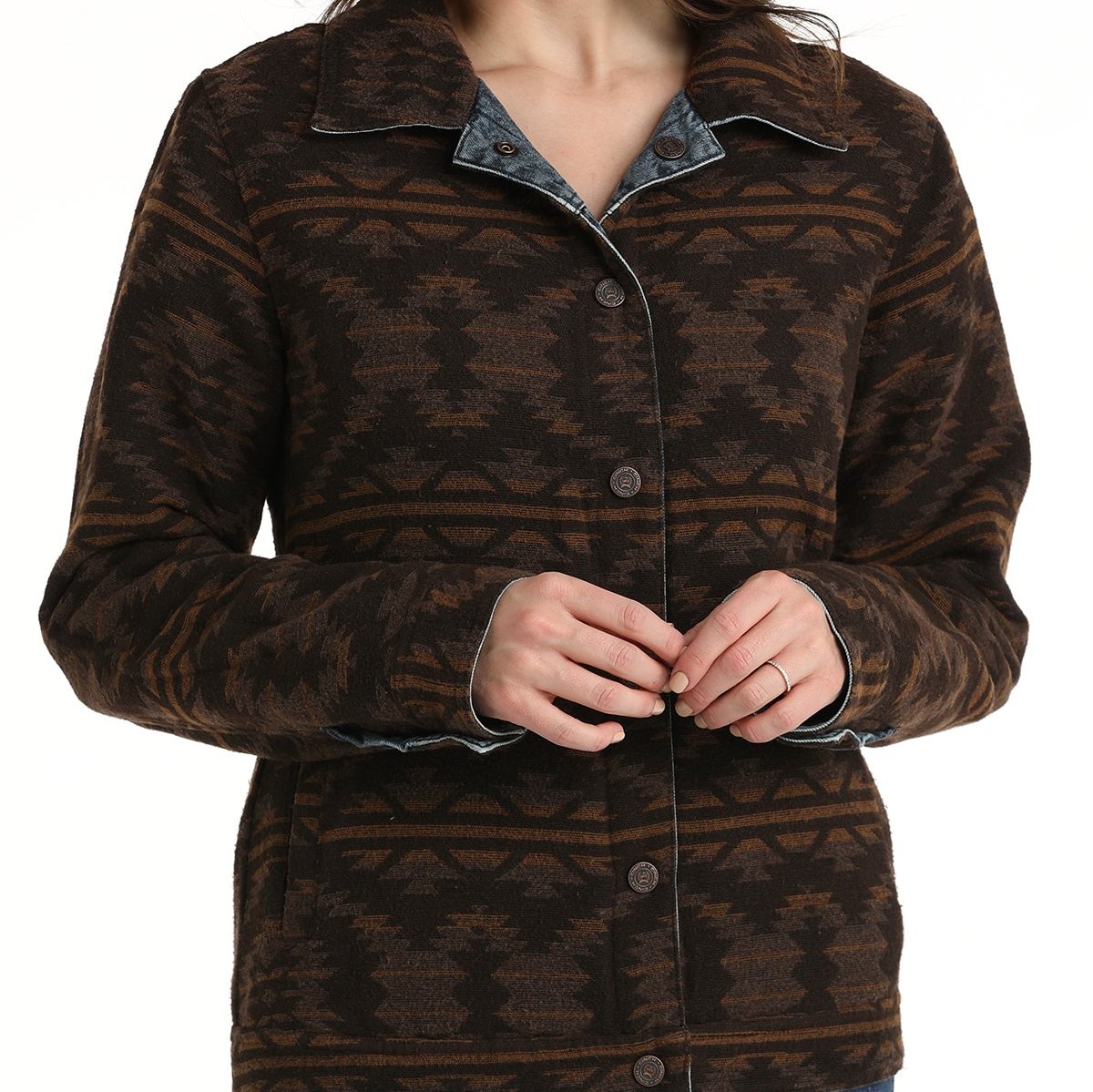 Cinch Women's Reversible Southwestern Trucker Jacket in Indigo & Brown