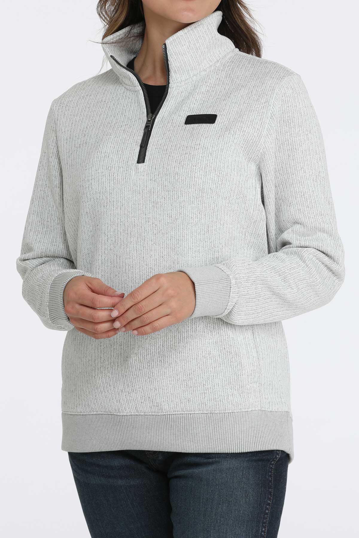 Cinch Women's Quarter Zip Sweater in Light Grey