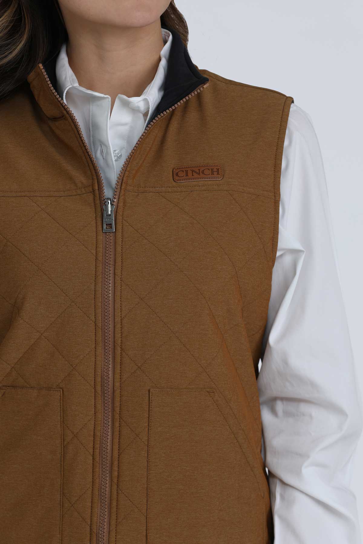 Cinch Women's Reversible Quilted Vest in Brown and Navy