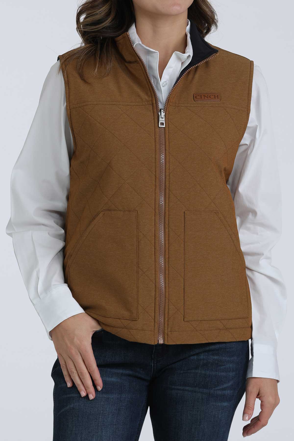 Cinch Women's Reversible Quilted Vest in Brown and Navy