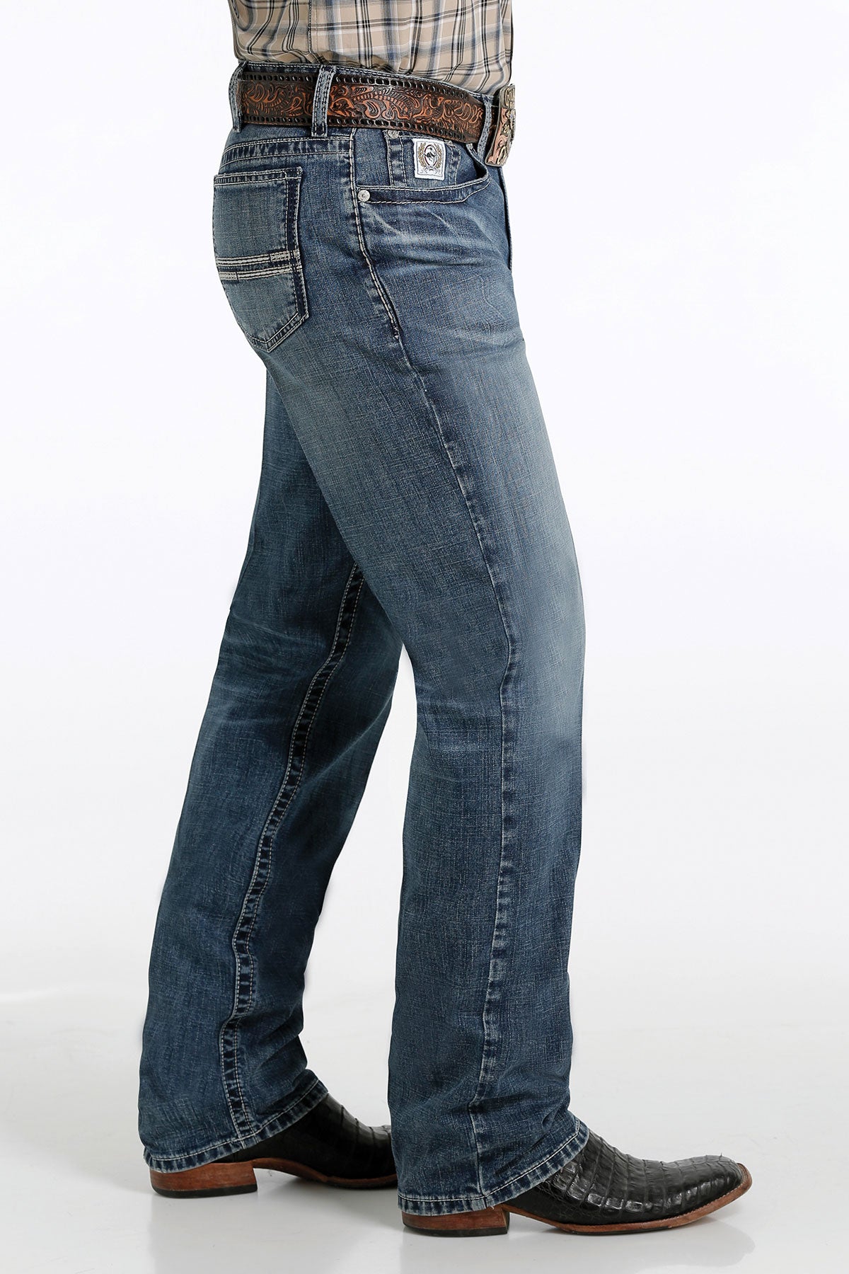 Cinch Men's White Label Relaxed Straight Jean in Medium Stonewash