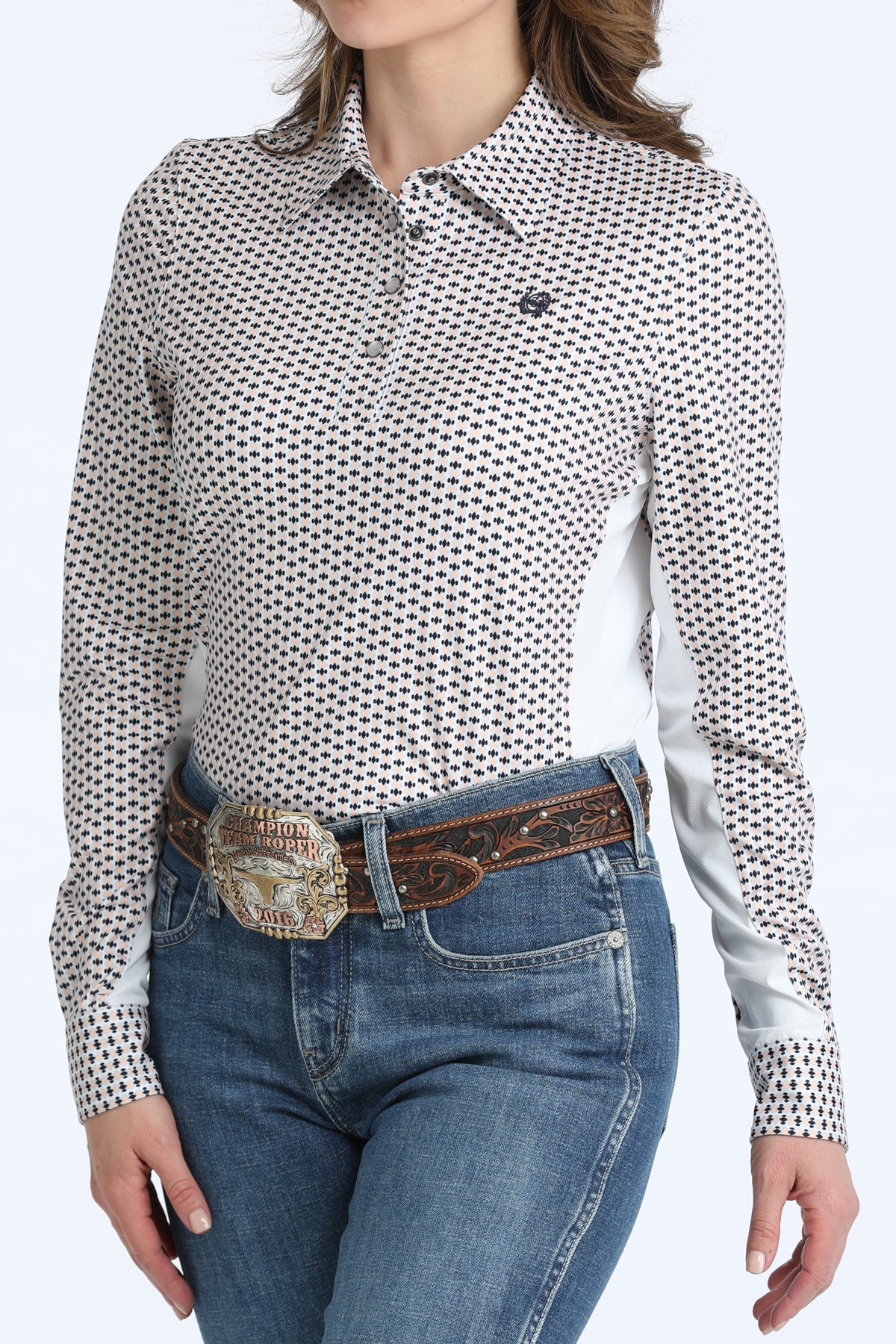 Cinch Women's L/S ArenaFlex Hybrid Western Shirt in White Multi