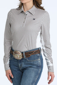 Cinch Women's L/S ArenaFlex Hybrid Western Shirt in White Multi
