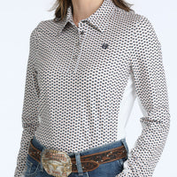 Cinch Women's L/S ArenaFlex Hybrid Western Shirt in White Multi
