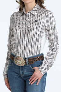 Cinch Women's L/S ArenaFlex Hybrid Western Shirt in White Multi