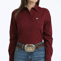 Cinch Women's L/S ArenaFlex Striped Western Button Down Shirt in Burgundy