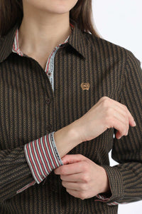 Cinch Women's L/S Striped Print Western Button Down Shirt in Brown