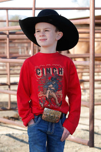 Cinch Boy's L/S Steer Wrestling T-Shirt in Red