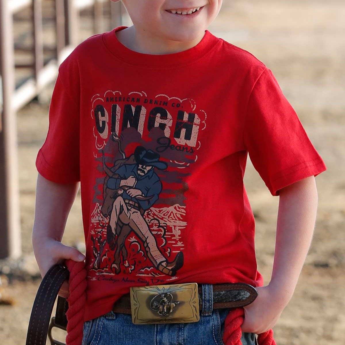 Cinch Baby & Toddler Boy's Steer Wrestling T-Shirt in Red