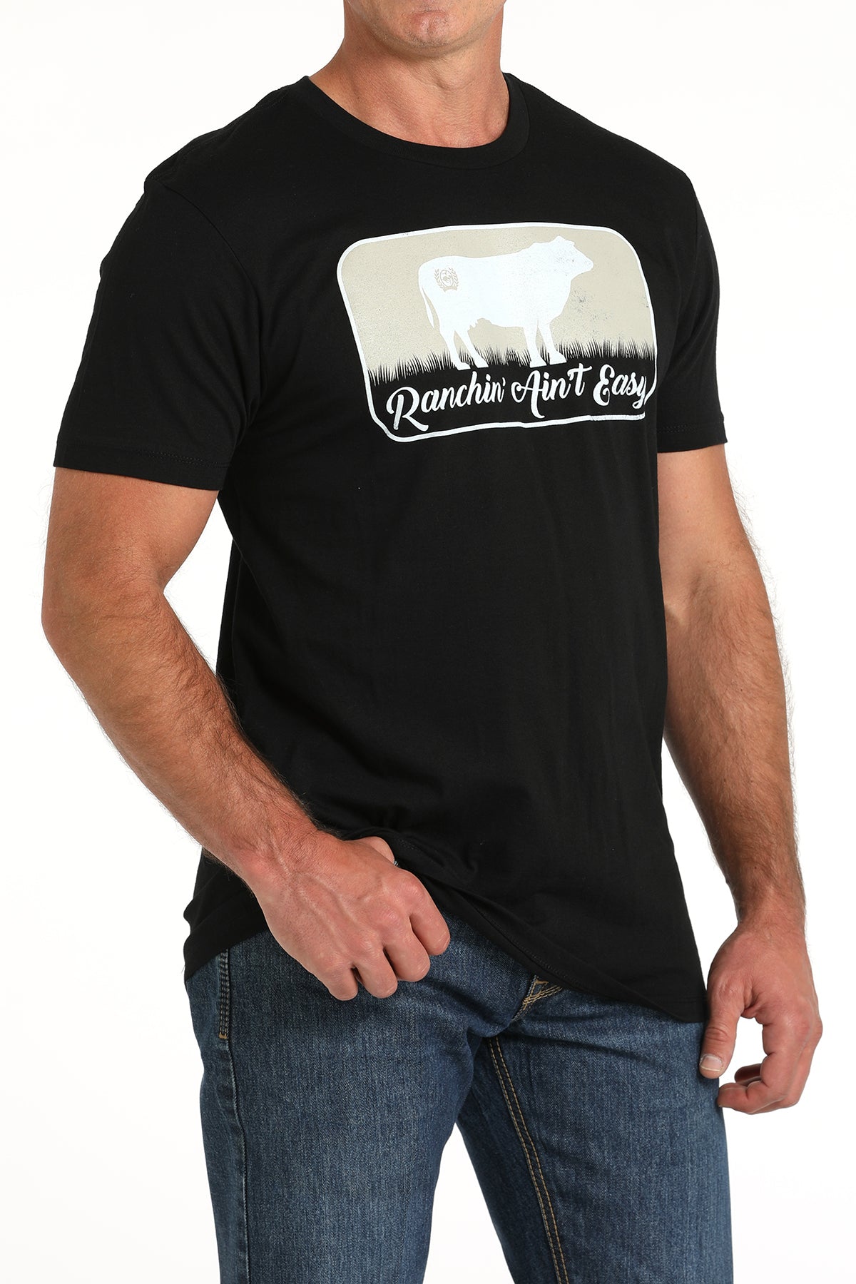 Cinch Men's "Ranchin' Ain't Easy" Graphic T-Shirt in Black