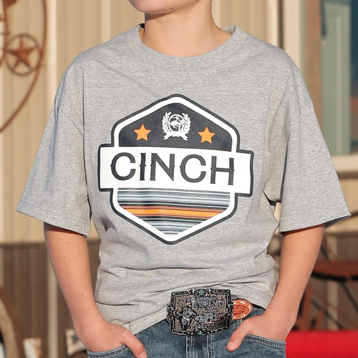 Cinch Boy's Badge Logo T-Shirt in Grey