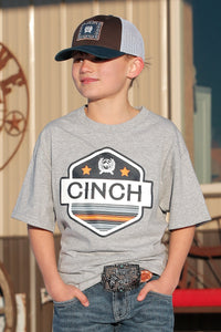 Cinch Boy's Badge Logo T-Shirt in Grey