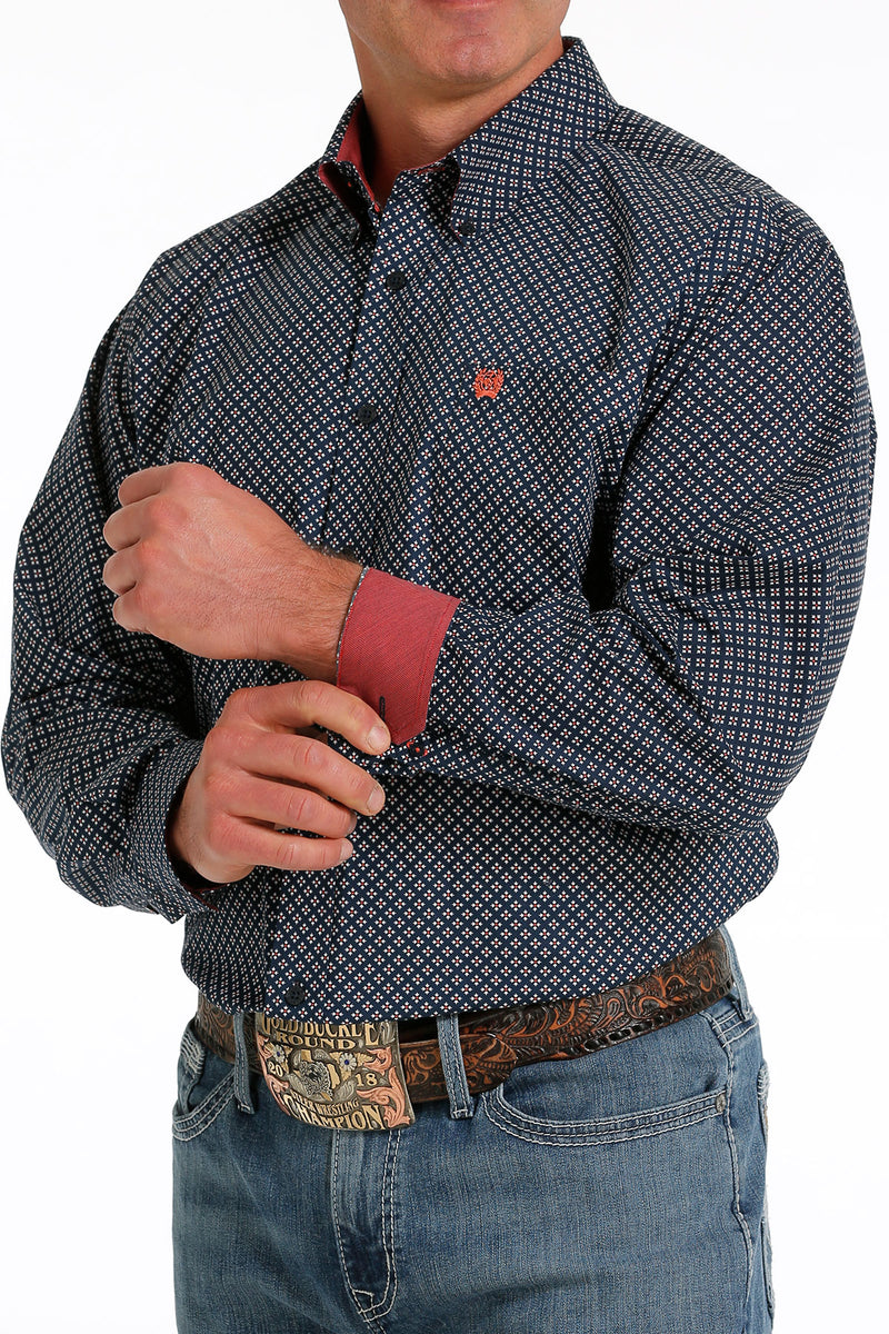 Cinch Men's Navy Tile Print Long Sleeve Western Shirt