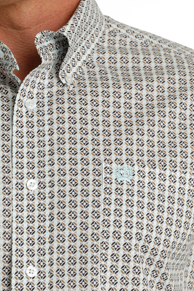 Cinch Men's L/S Classic Fit Geometric Circles Western Button Down Shirt in White