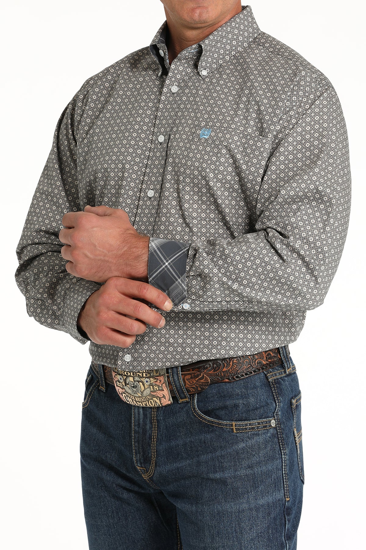 Cinch Men's Classic Fit Medallion Western Button Down Shirt in Blue