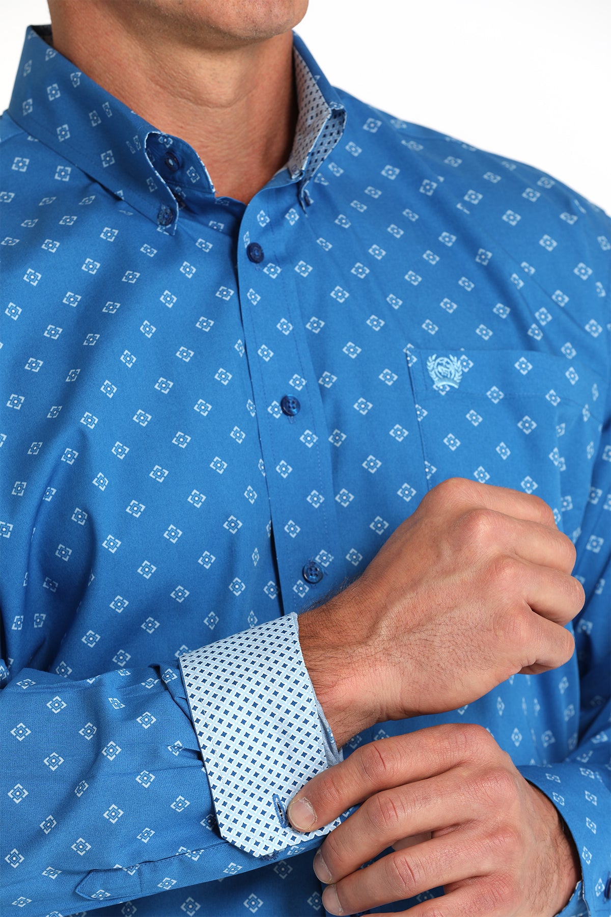 Cinch Men's Classic Fit Geometric Diamond Western Button Down Shirt in Royal Blue