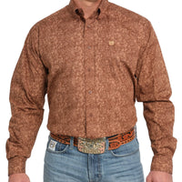 Cinch Men's L/S Classic Fit Tonal Paisley Western Button Down Shirt in Brown