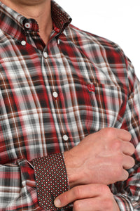 Cinch Men's L/S Classic Fit Plaid Western Button Down Shirt in Red