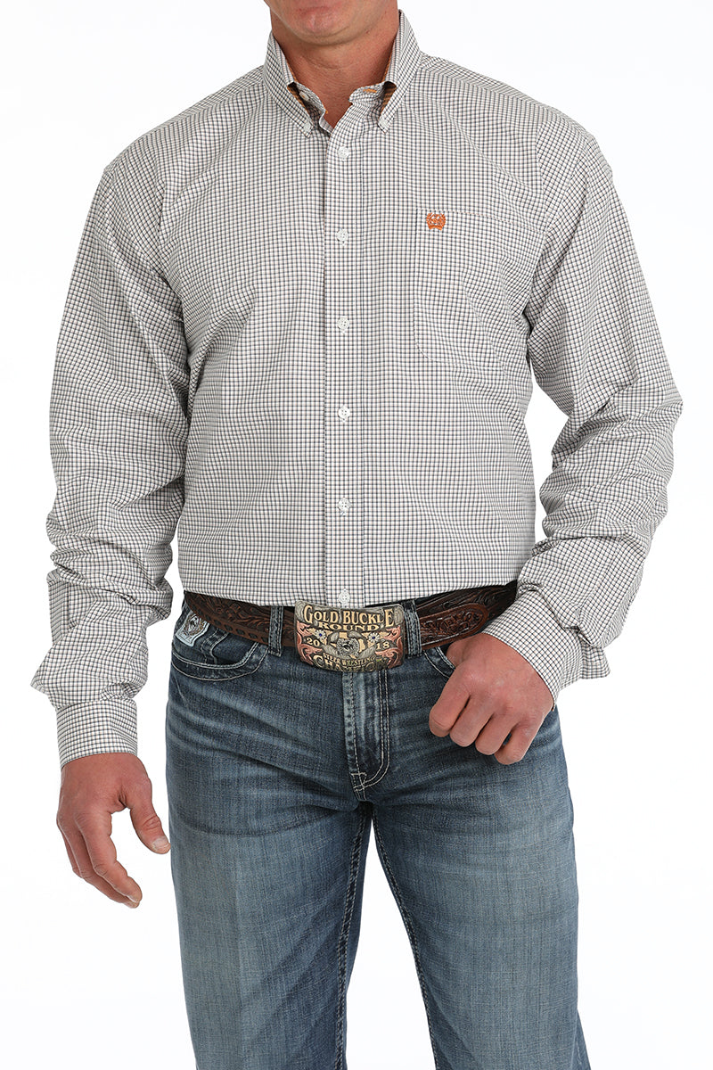 Cinch Men's L/S Classic Fit Plaid Western Button Down Shirt in White