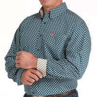 Cinch Men's L/S Classic Fit Circle Geometric Print Button Down Shirt in Teal