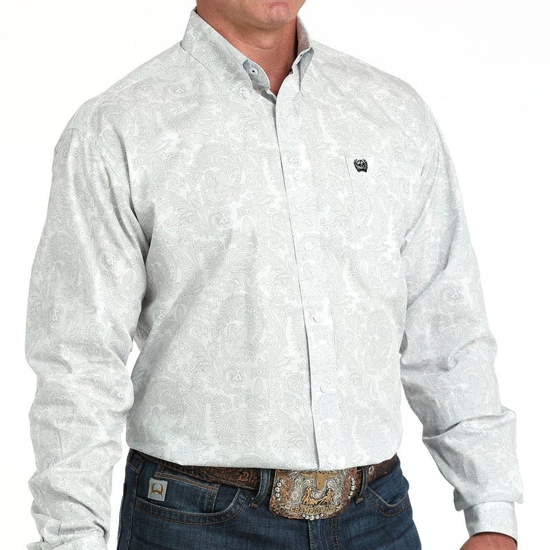 Cinch Men's L/S Classic Fit Paisley Button Down Western Shirt in White