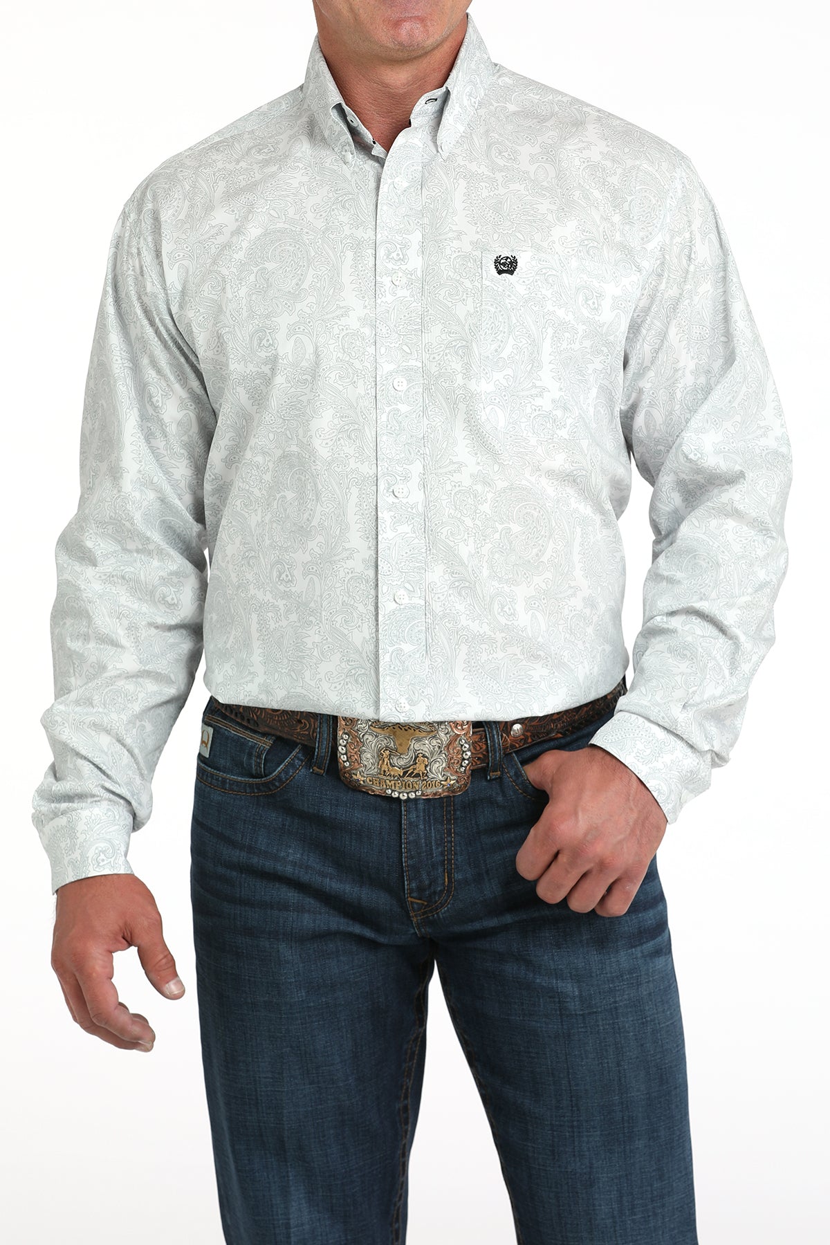 Cinch Men's L/S Classic Fit Paisley Button Down Western Shirt in White