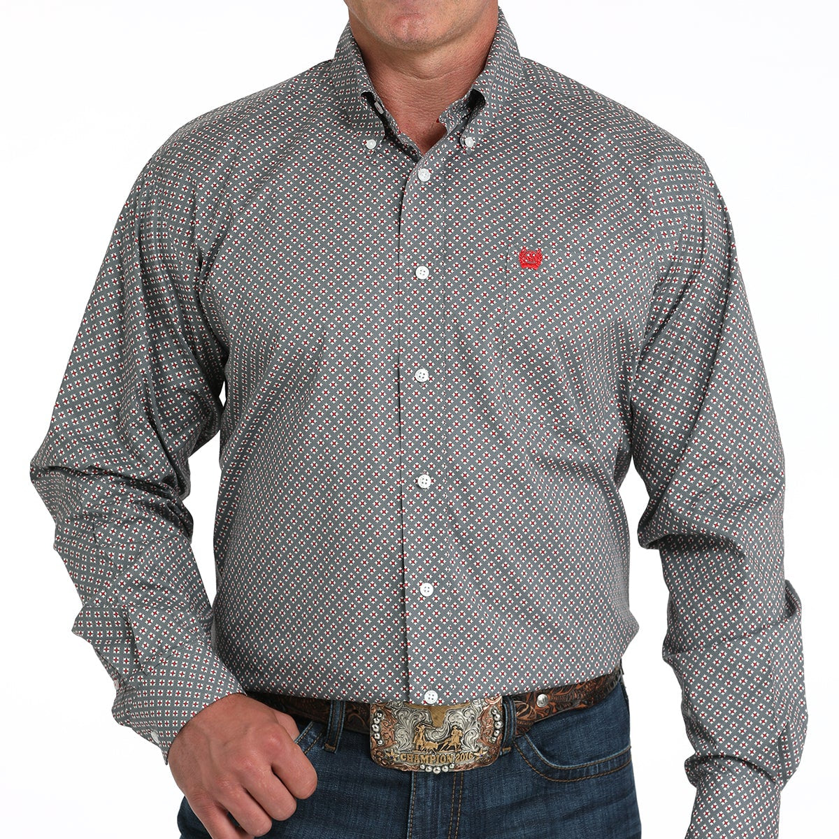Cinch Men's L/S Classic Fit Medallion Button Down Western Shirt in Grey