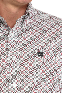 Cinch Men's L/S Classic Fit Geometric Button Down Western Shirt in White
