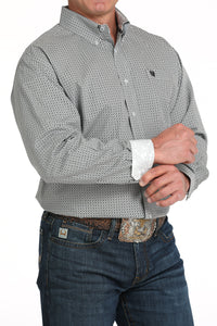 Cinch Men's L/S Classic Fit Geometric Circle Button Down Western Shirt in Grey