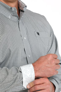 Cinch Men's L/S Classic Fit Geometric Circle Button Down Western Shirt in Grey