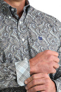 Cinch Men's L/S Classic Fit Paisley Button Down Western Shirt in Grey