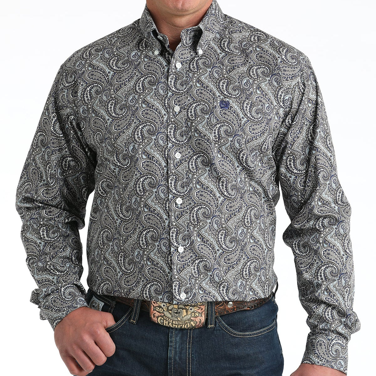 Cinch Men's L/S Classic Fit Paisley Button Down Western Shirt in Grey