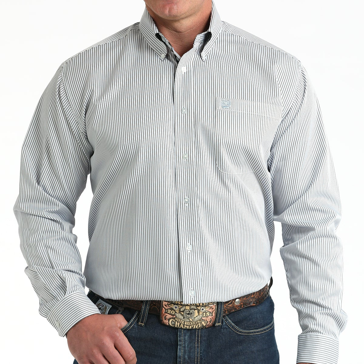 Cinch Men's Tencel™ L/S Striped Button-Down Western Shirt In White