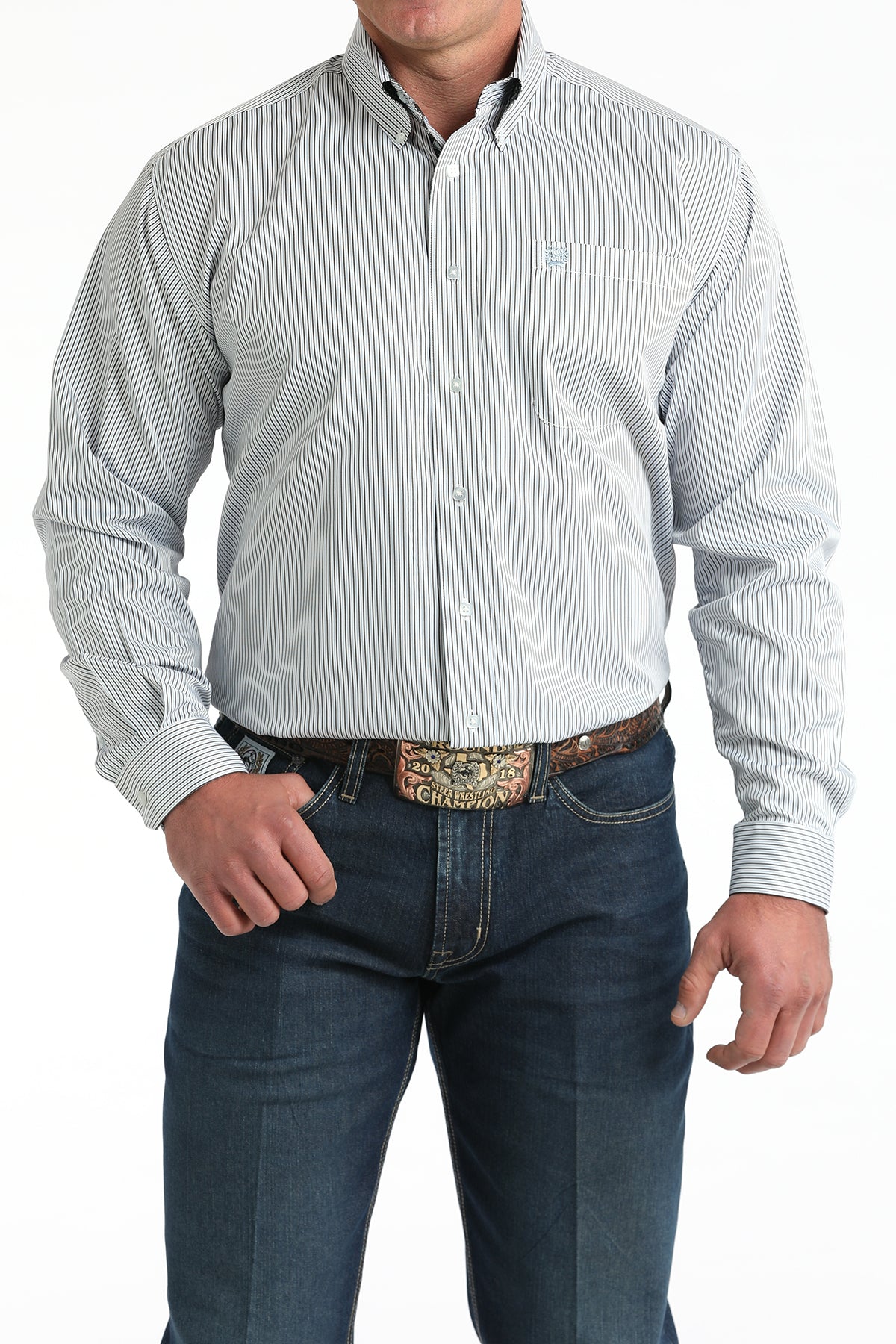 Cinch Men's Tencel™ L/S Striped Button-Down Western Shirt In White
