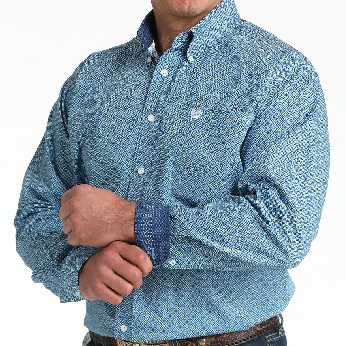 Cinch Men's L/S Classic Fit Medallion Button Down Western Shirt in Blue