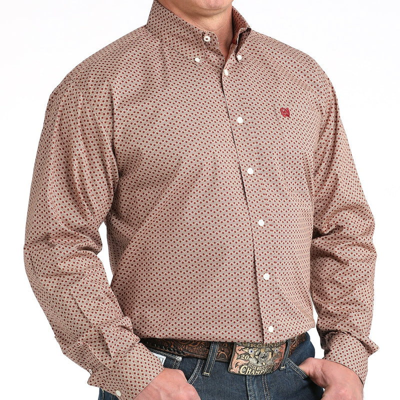 Cinch Men's L/S Classic Fit Diamond Print Button Down Western Shirt in Brown