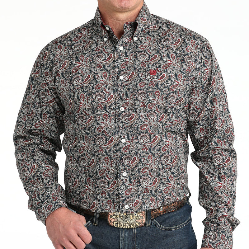 Cinch Men's L/S Classic Fit Paisley Button Down Western Shirt in Navy
