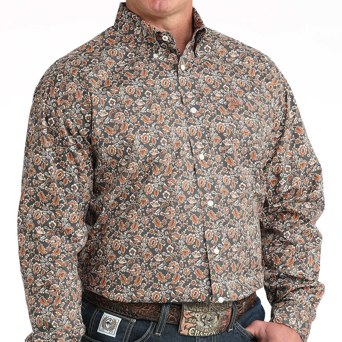 Cinch Men's L/S Classic Fit Floral Button Down Western Shirt in Charcoal