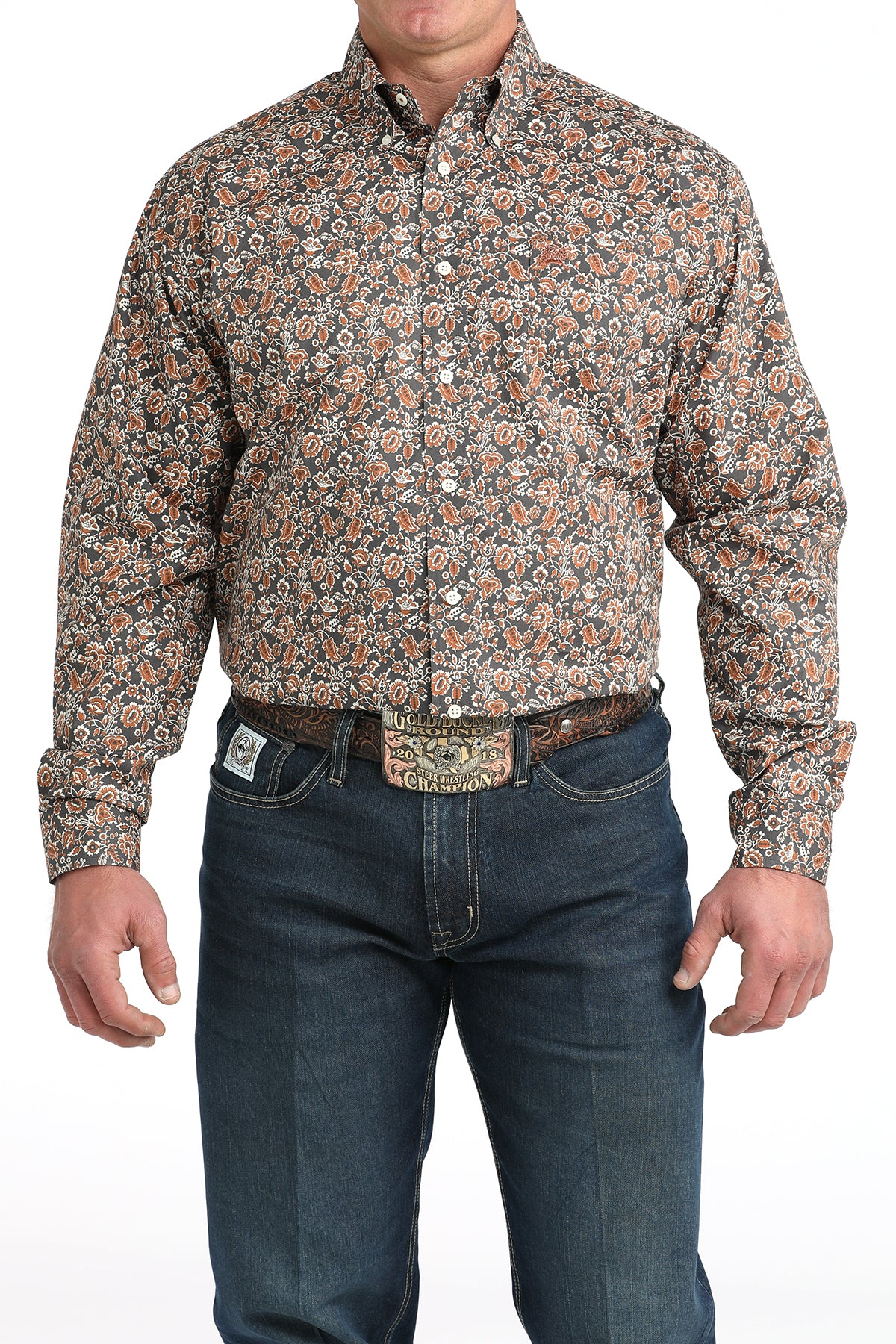 Cinch Men's L/S Classic Fit Floral Button Down Western Shirt in Charcoal